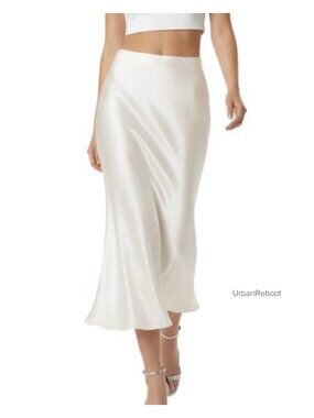 Elegant White Satin Long Skirt High Waist Fishtail Maxi Skirt